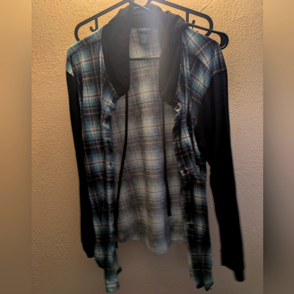 Blue and Black Plaid Hoodie Shirt